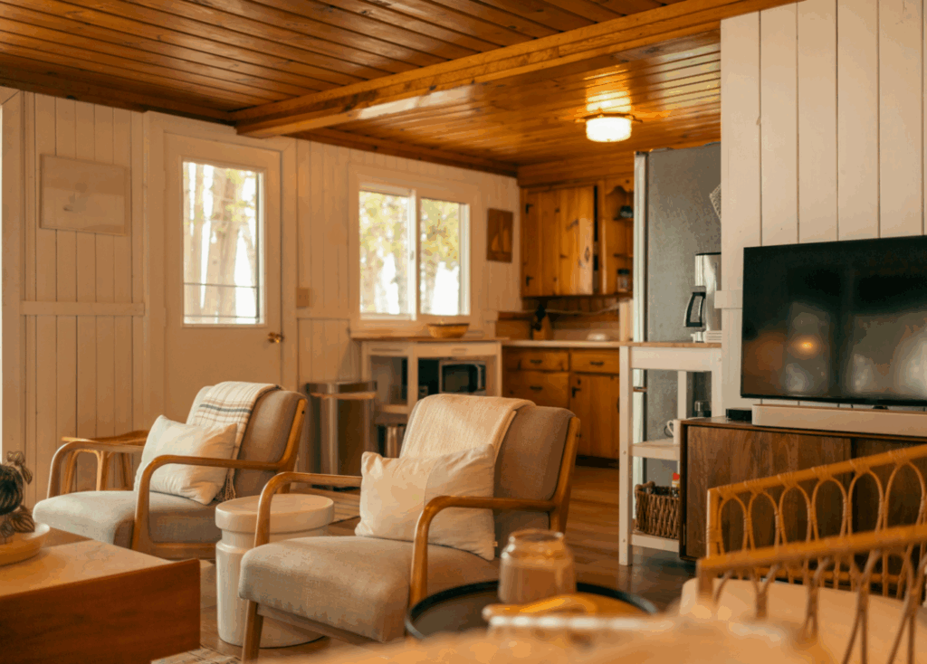 Cozy Interior of a family rental property that is managed by Moongaze Stays; wood cabin with a cozy mountain vibe